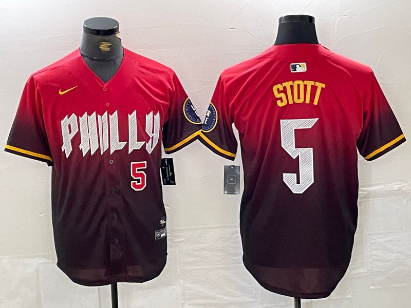 Men Philadelphia Phillies #5 Stott Red City Edition Nike 2024 MLB Jersey style 4->philadelphia phillies->MLB Jersey